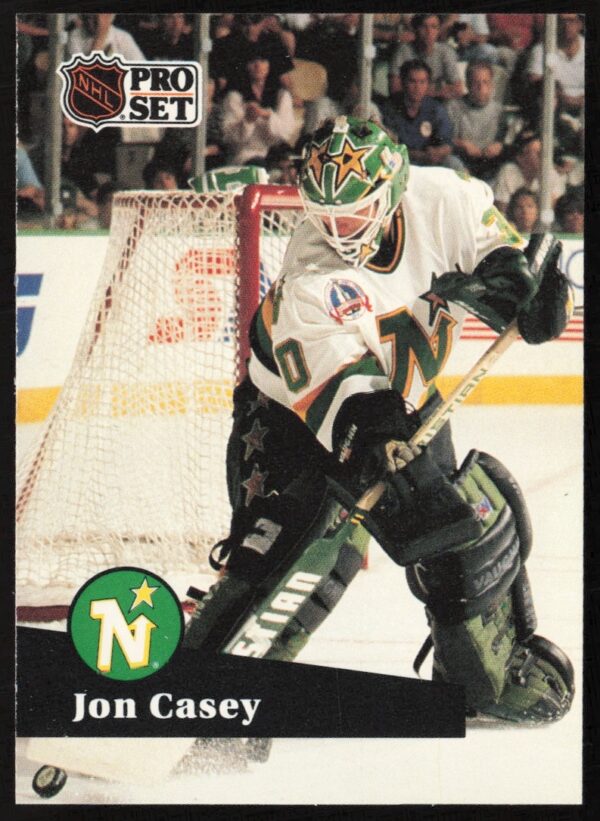 Jon Casey 1991-92 Pro Set NHL hockey card #111, Minnesota North Stars.