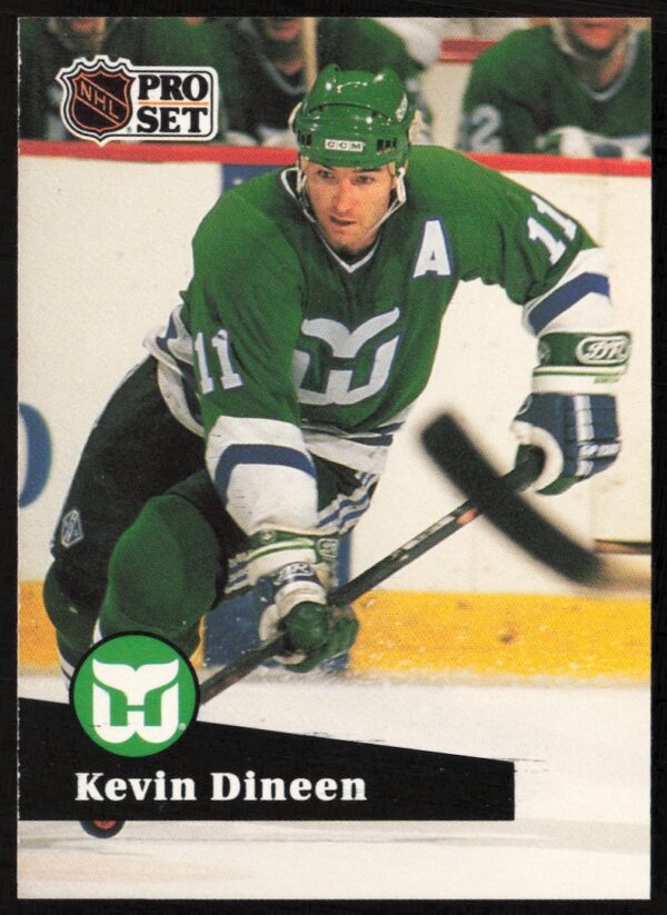 Kevin Dineen 1991-92 NHL Pro Set card #89, Philadelphia Flyers uniform, on-ice action shot.