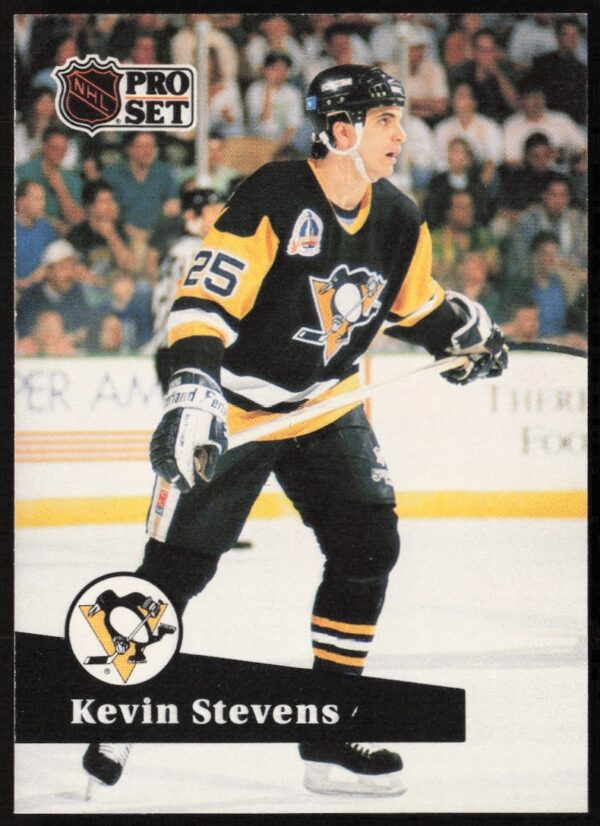 Kevin Stevens 1991-92 NHL trading card #185, Pittsburgh Penguins forward on ice.