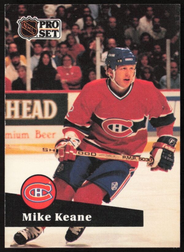 Mike Keane 1991-92 Pro Set hockey card, Montreal Canadiens, action shot, #121.