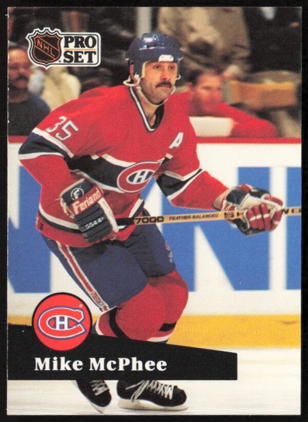 Mike McPhee 1991-92 Pro Set NHL Hockey Card #129, showcasing action shot.