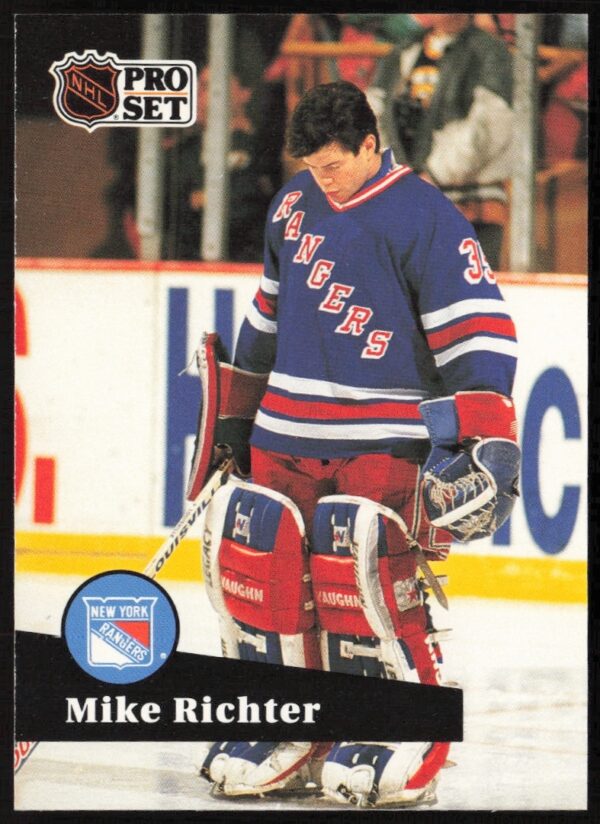 1991-92 Pro Set NHL Card: Mike Richter #161, New York Rangers Goalie in Action.