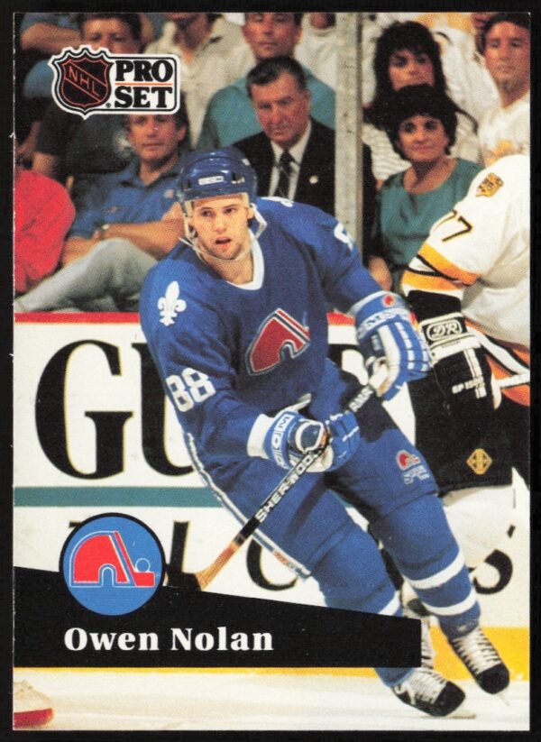 Owen Nolan 1991-92 Pro Set hockey card, Quebec Nordiques jersey, card number 196.