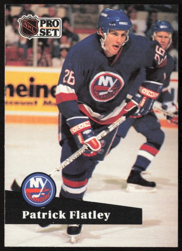 Patrick Flatley 1991-92 NHL Pro Set Card #152, New York Islanders, gameplay action shot.