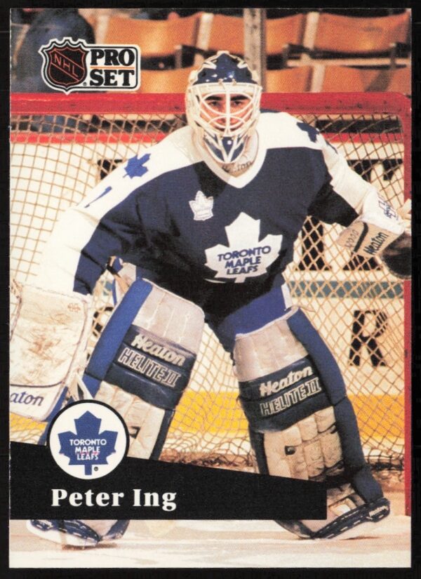 Peter Ing 1991-92 NHL trading card #222 front, features goaltender in action.