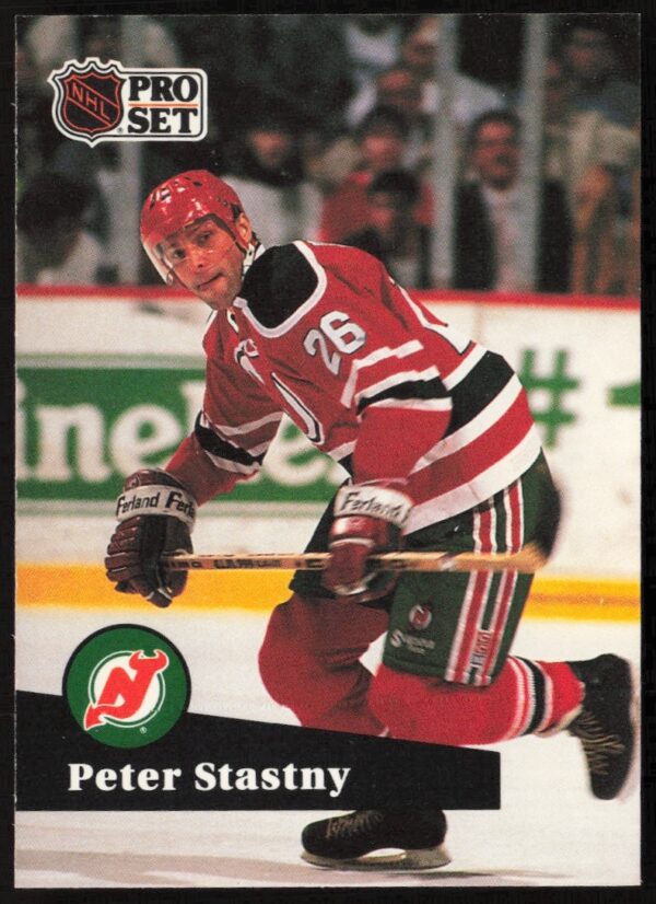 Peter Stastny 1991-92 Pro Set NHL Hockey Card #143, showcasing his dynamic play style.