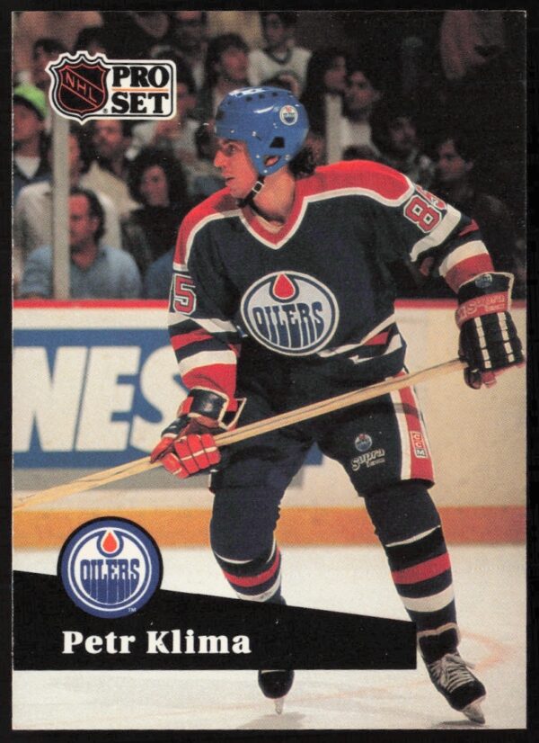 1991-92 NHL Pro Set Petr Klima #72 card, Edmonton Oilers uniform, vintage hockey memorabilia.