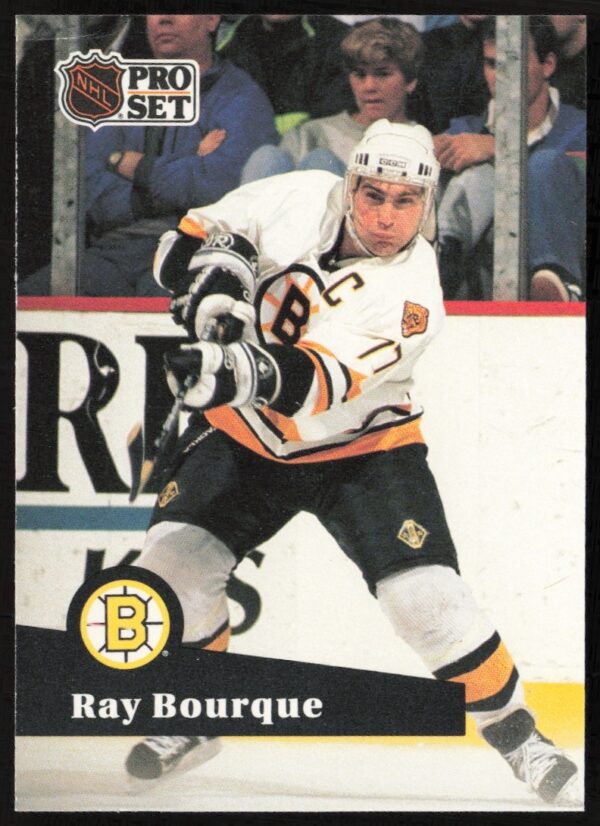 Ray Bourque 1991-92 NHL Pro Set Card #9, Boston Bruins Legend, Action Shot.