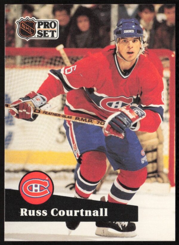 1991-92 Pro Set NHL Russ Courtnall trading card #126 showcasing gameplay action.