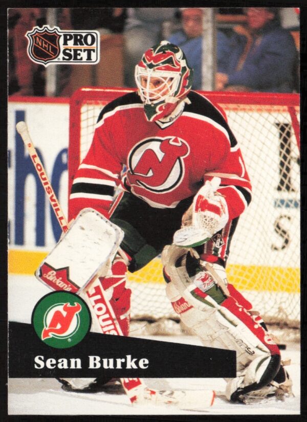 Front of Sean Burke 1991-92 NHL Pro Set trading card, #132, showcasing the goaltender.