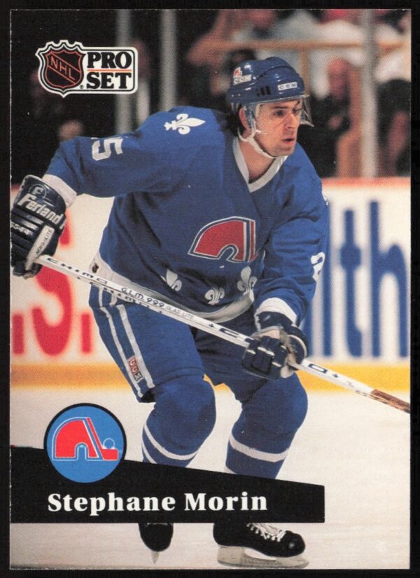 Stephane Morin 1991-92 NHL Pro Set Card #201, mid-action in team jersey.