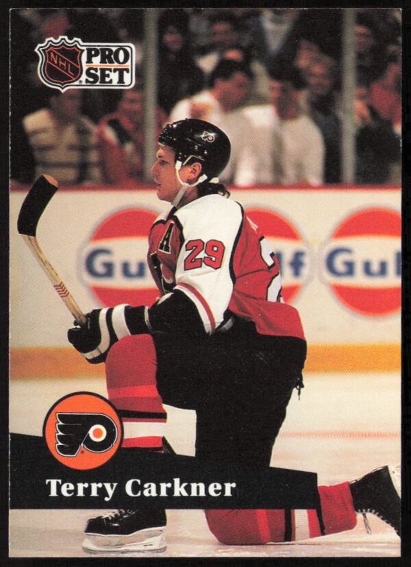 Terry Carkner 1991-92 NHL Pro Set Card #173 Photo – Philadelphia Flyers Defenseman.