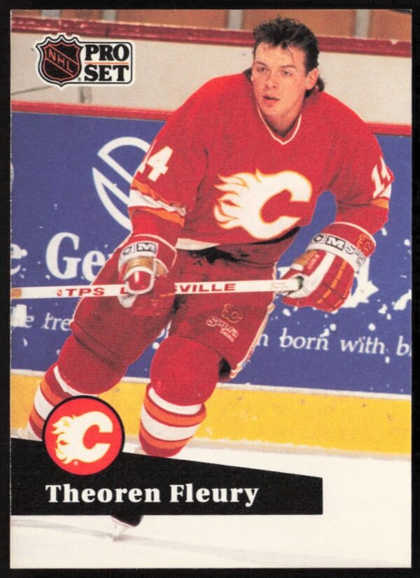 Theoren Fleury 1991-92 Pro Set NHL Card Front, Calgary Flames, #28.