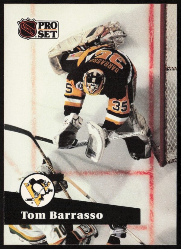 1991-92 NHL Pro Set Tom Barrasso Card #186, Pittsburgh Penguins Goalie.