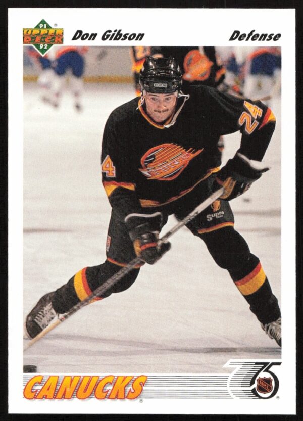 Vintage 1991-92 Upper Deck Don Gibson trading card #495, action shot on front.