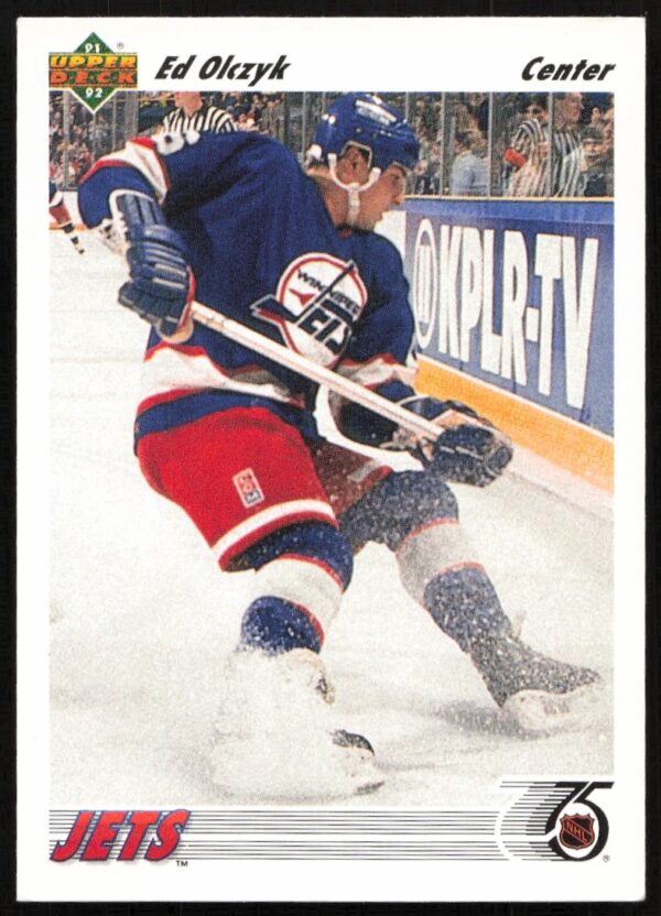 Ed Olczyk 1991-92 Upper Deck Hockey Card #387, showcasing NHL action and determination.