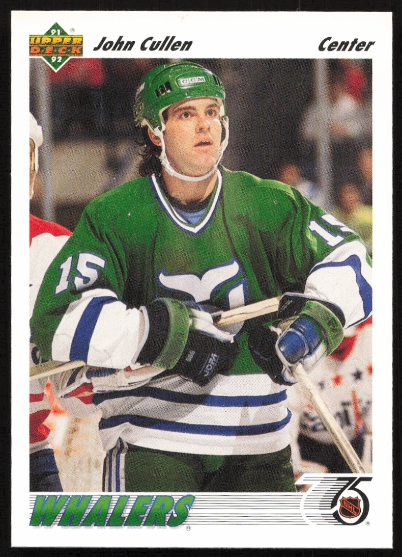 John Cullen 1991-92 Upper Deck hockey card, #235, showing game action.