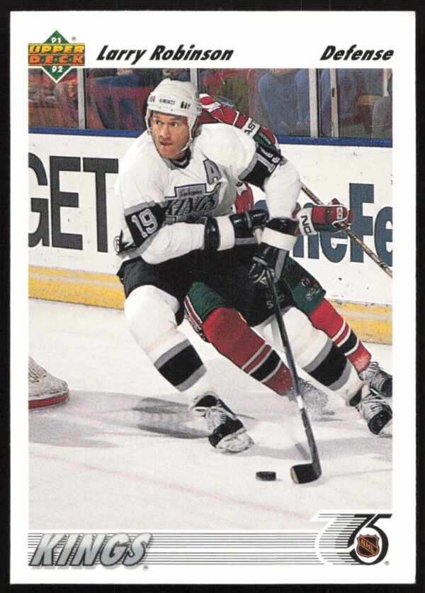 Larry Robinson 1991-92 Upper Deck #499, iconic hockey card front showing action shot.