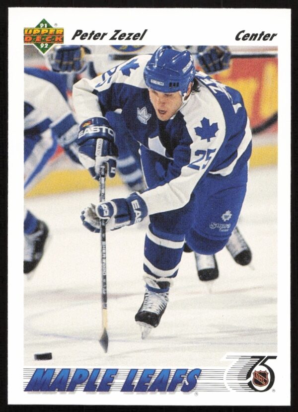 Peter Zezel 1991-92 Upper Deck Hockey Card #241, dynamic play image.