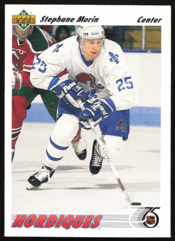 Stephane Morin 1991-92 Upper Deck hockey card #433 front, featuring dynamic in-game action.