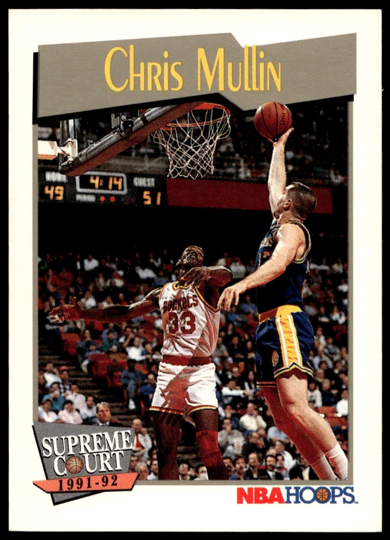 Front side of 1991 Hoops Chris Mullin basketball card, number 466, featuring Warriors uniform.