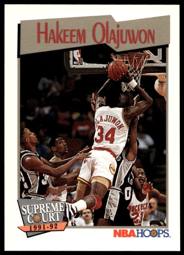 1991 Hoops trading card of Hakeem Olajuwon wearing Houston Rockets uniform, #467.