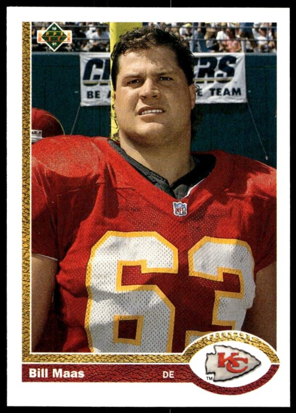 1991 Upper Deck Bill Maas football card #592, Kansas City Chiefs defensive play.
