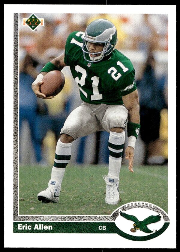 Eric Allen 1991 Upper Deck Football Card #557, Philadelphia Eagles cornerback in action.