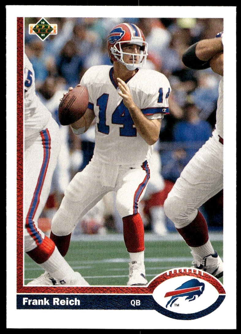 Frank Reich 1991 Upper Deck card #585, Buffalo Bills quarterback in action.