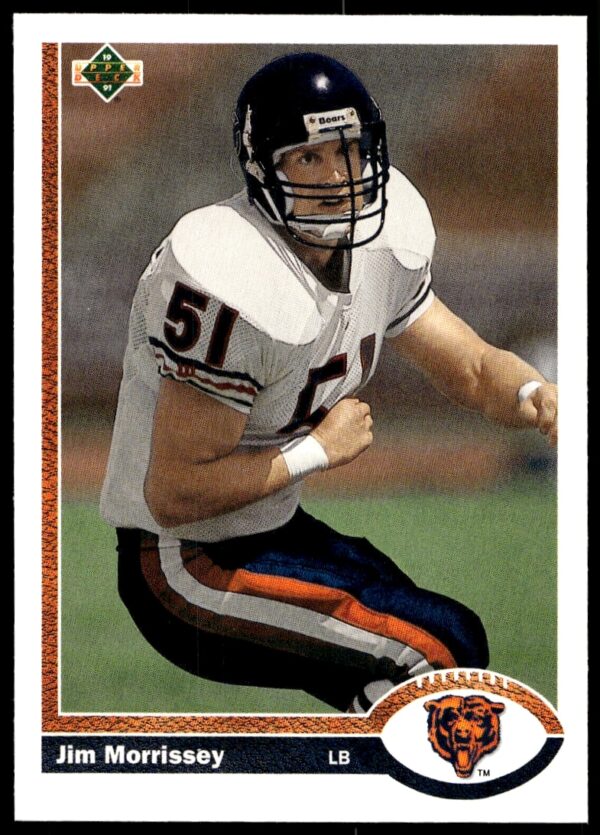 Front of Jim Morrissey 1991 Upper Deck football card #547, showcasing action pose in full uniform.