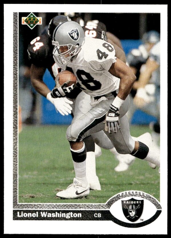 1991 Upper Deck Lionel Washington #560 trading card front featuring mid-action NFL pose.