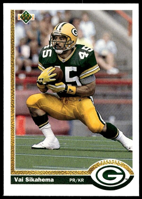 Vai Sikahema 1991 Upper Deck football card #540, mid-action on field, NFL player.