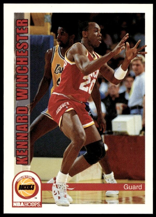 Kennard Winchester in Rockets uniform, 1992-93 NBA Hoops card #394, front view.