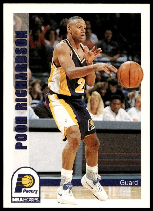 Pooh Richardson in action on 1992-93 NBA Hoops card #398, blue background.