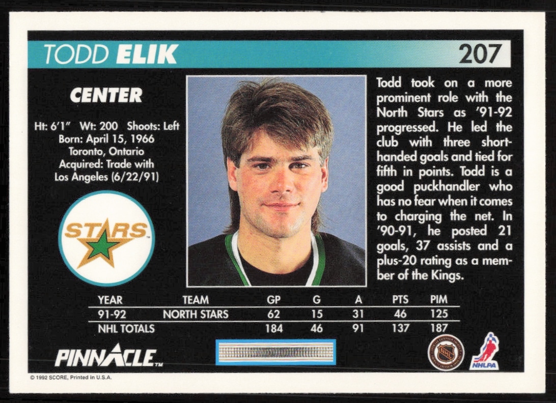 Back of Glen Wesleys 1992-93 Pinnacle card #326, featuring stats and career highlights.