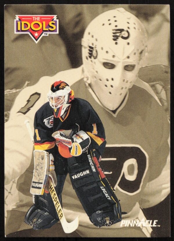 1992-93 Pinnacle The Idols Card #246 featuring goalies Kirk McLean and Bernie Parent.