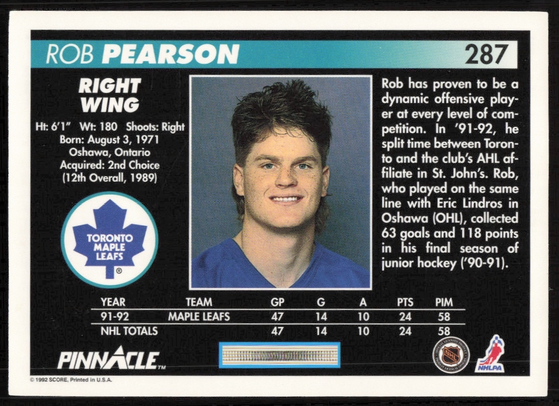 Teemu Selanne 1992-93 Pinnacle card back with stats, rookie record, and biography.