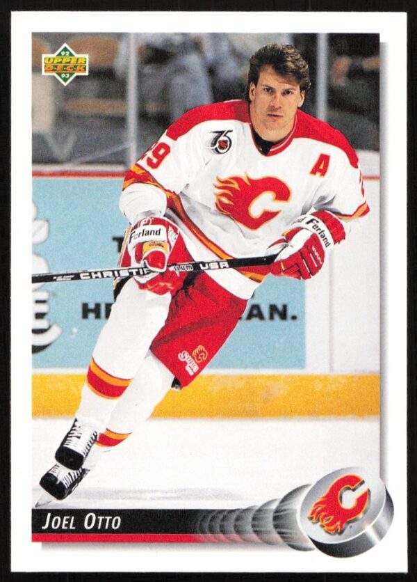 1992-93 Upper Deck Joel Otto hockey card, Calgary Flames, action shot, #220.