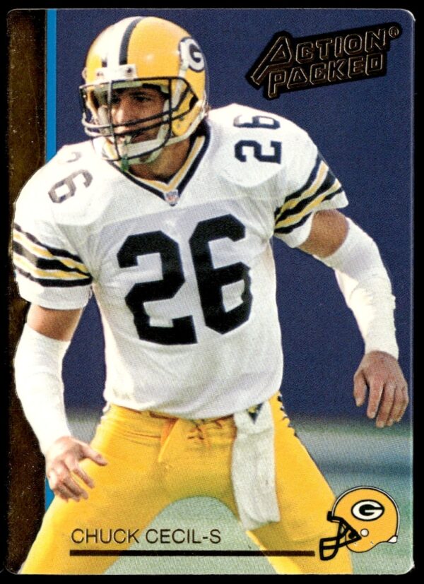 1992 Action Packed Chuck Cecil #83 football card, Green Bay Packers, embossed detailing.