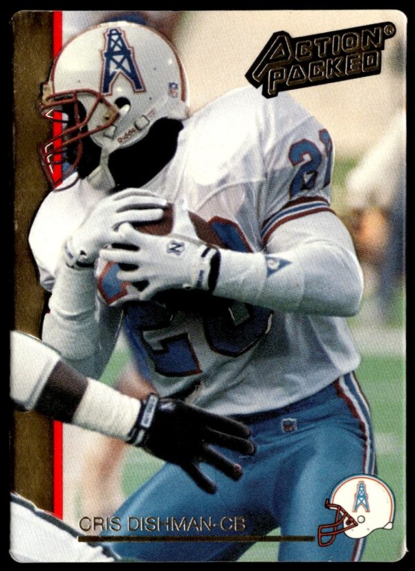 Cris Dishman 1992 Action Packed football card #97 showcasing athletic prowess (Front).