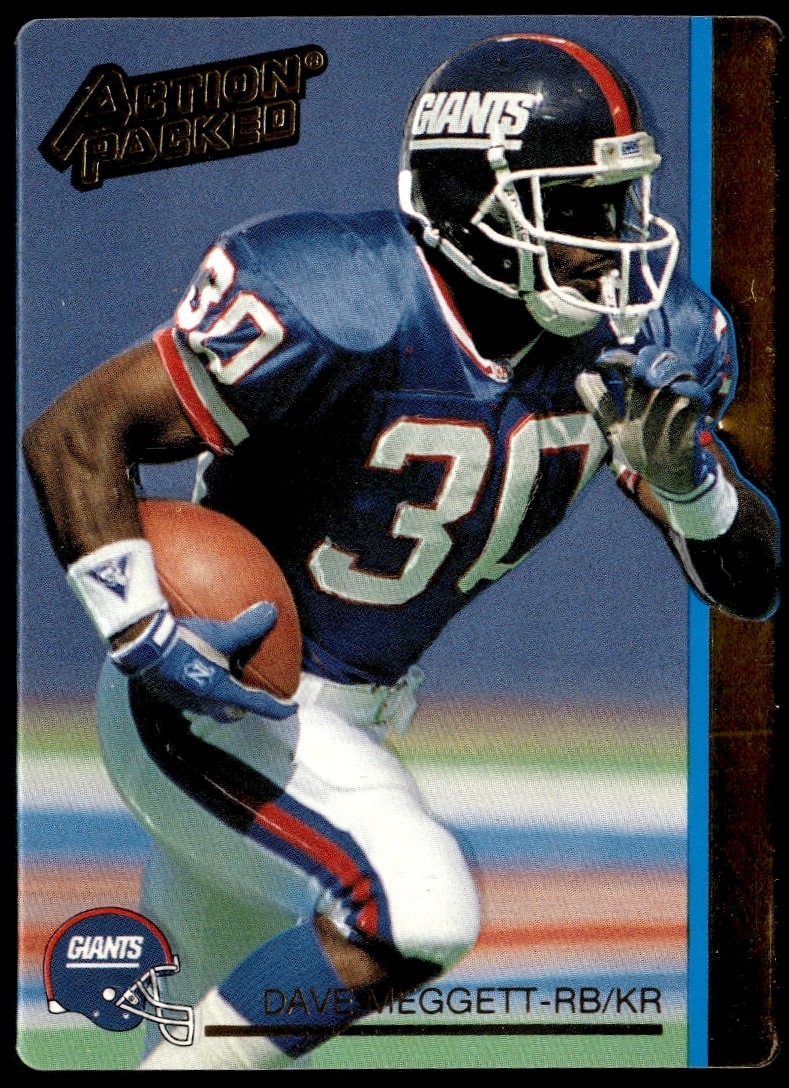 1992 NFL card of Dave Meggett in action, New York Giants, card #186.