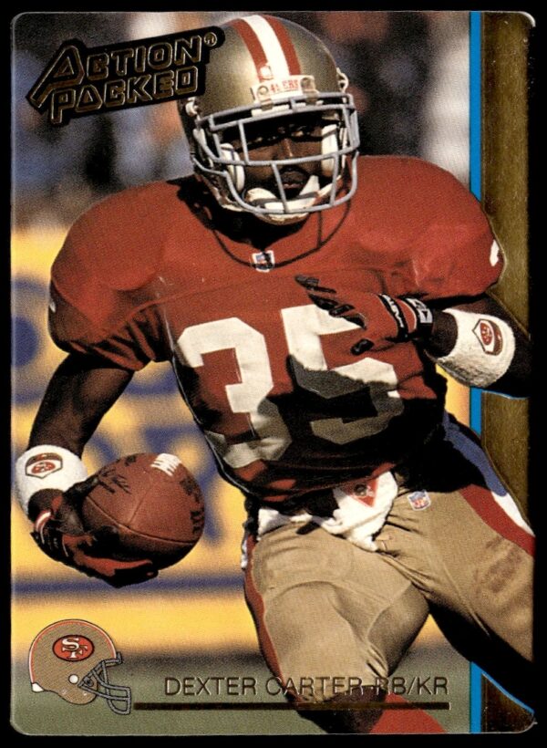 Dexter Carter 1992 Action Packed Football Card #245, embossed design, dynamic sports imagery.