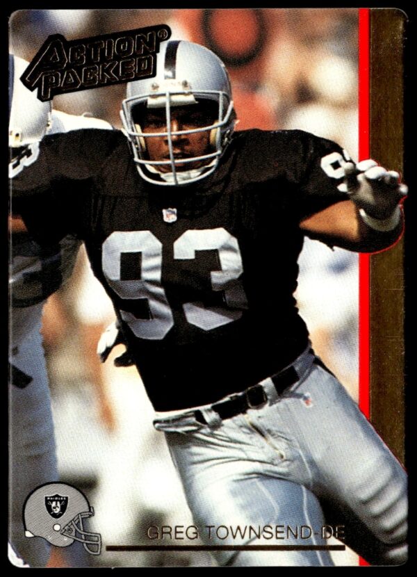 Football card of Greg Townsend, 1992 Action Packed, #127, embossed design, vibrant colors.