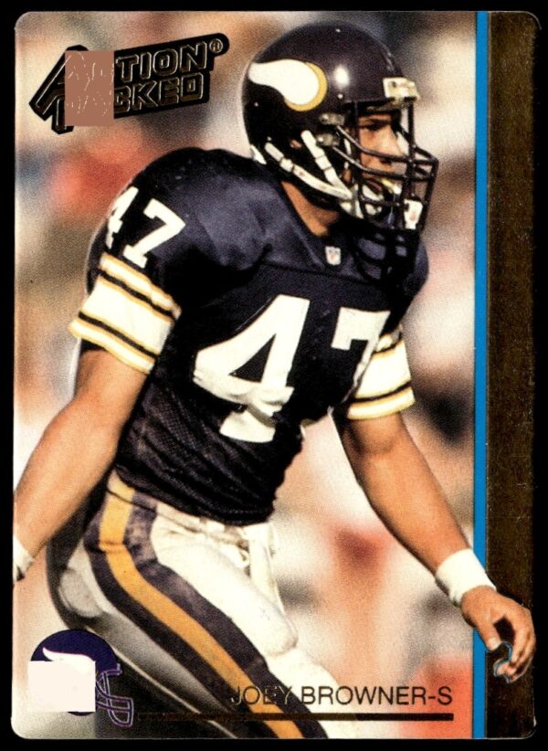 1992 Joey Browner Minnesota Vikings football card, Action Packed, #160, mid-game action shot.