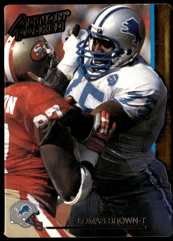 Lomas Brown in Detroit Lions uniform on 1992 Action Packed football card, number 75.