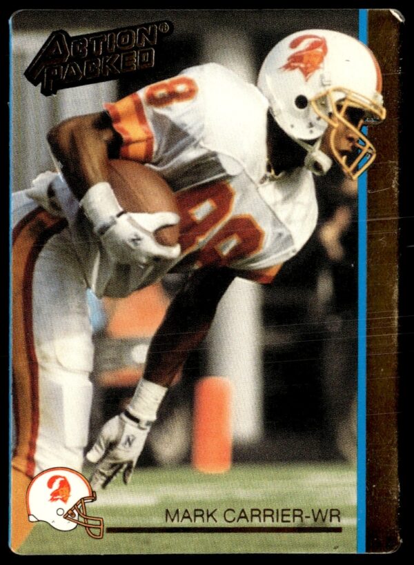 1992 Mark Carrier Action Packed Football Card #262, showcasing athletic prowess, embossed details included.