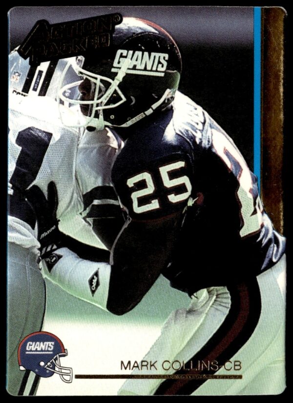 Front of 1992 Action Packed Trading Card #188 featuring NFL player Mark Collins in uniform.