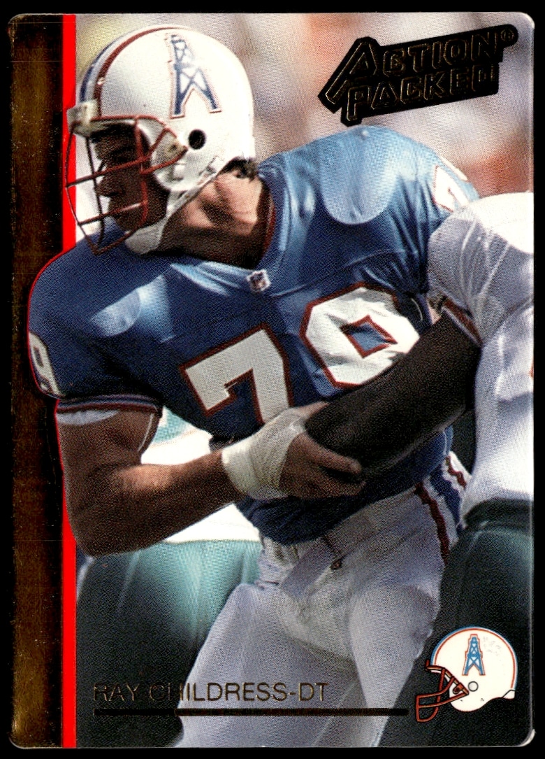 Front of 1992 Action Packed Ray Childress trading card, featuring Houston Oilers NFL star.