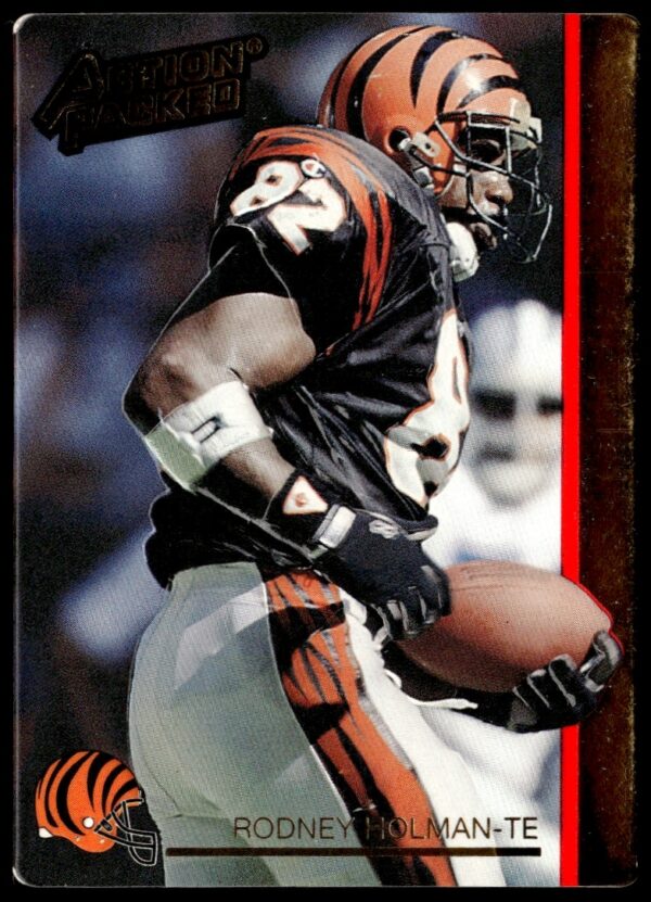 Front of 1992 Action Packed football card featuring Rodney Holman, tight end.