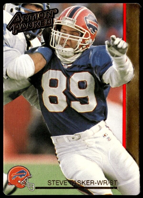 Steve Tasker 1992 Action Packed football card #11 showcasing dynamic play for Buffalo Bills.